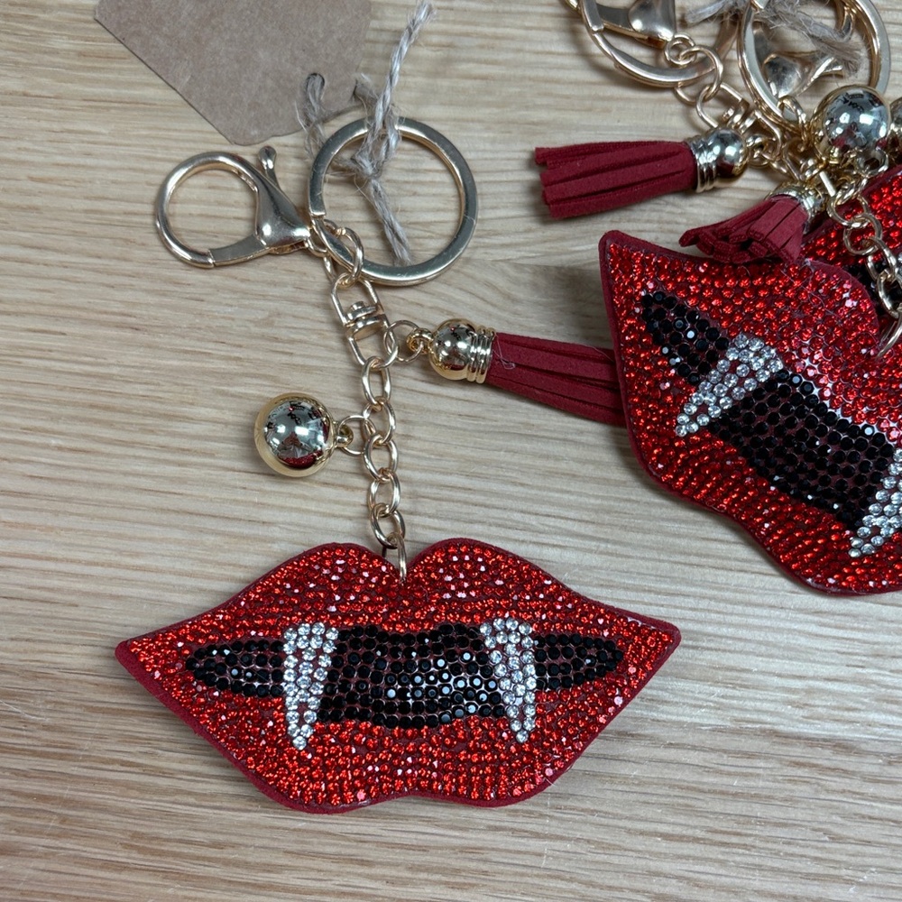 Red vampire Lip Keychain with Rhinestones